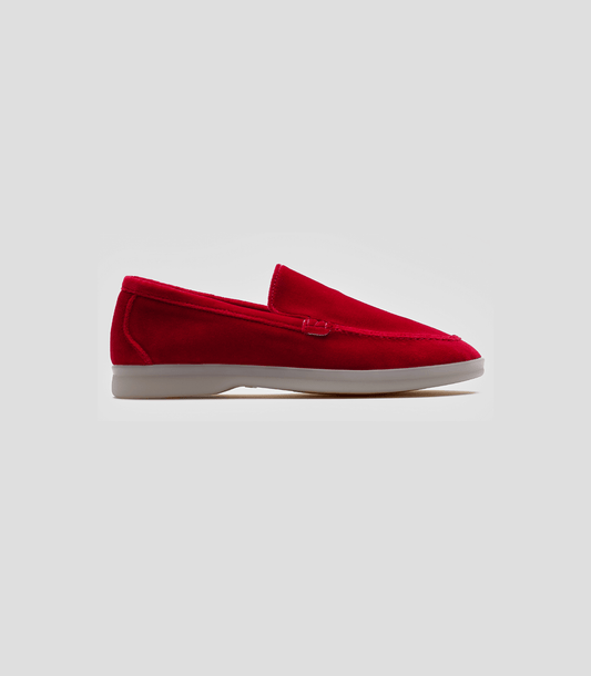 Mocassini vegani in Velluto Rosso, scarpe comode ed eccentriche in velluto di cotone vegano.