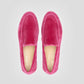Mocassini Vegani in Velluto Rosa, scarpe comode e formali, fatte a mano in velluto di cotone vegano.