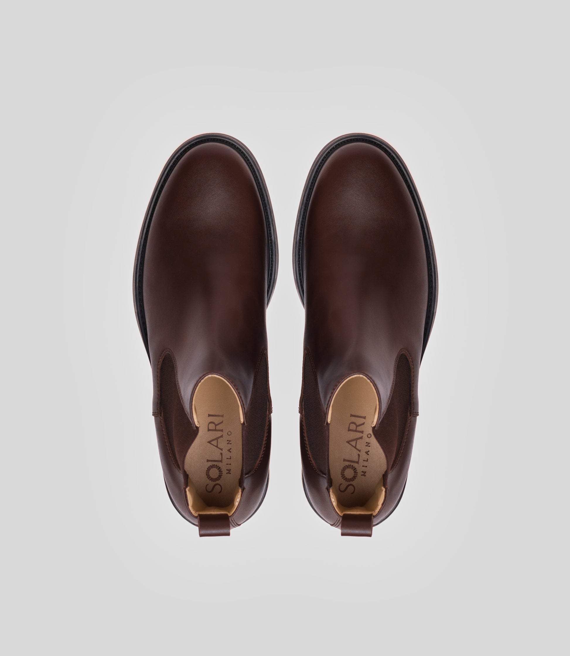 Vegan Chelsea Boot - Men in dark brown leather, showcasing the top view with a sleek and stylish design.