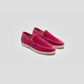 Mocassini Vegani in Velluto Rosa, scarpe comode e formali, fatti a mano con velluto di cotone vegano.