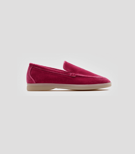 Mocassini Vegani in Velluto Rosa, scarpe comode in velluto di cotone vegano, altezza suola 2,3 cm.