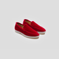 Mocassini vegani in Velluto Rosso, scarpe comode in velluto di cotone vegano, design elegante e formale.