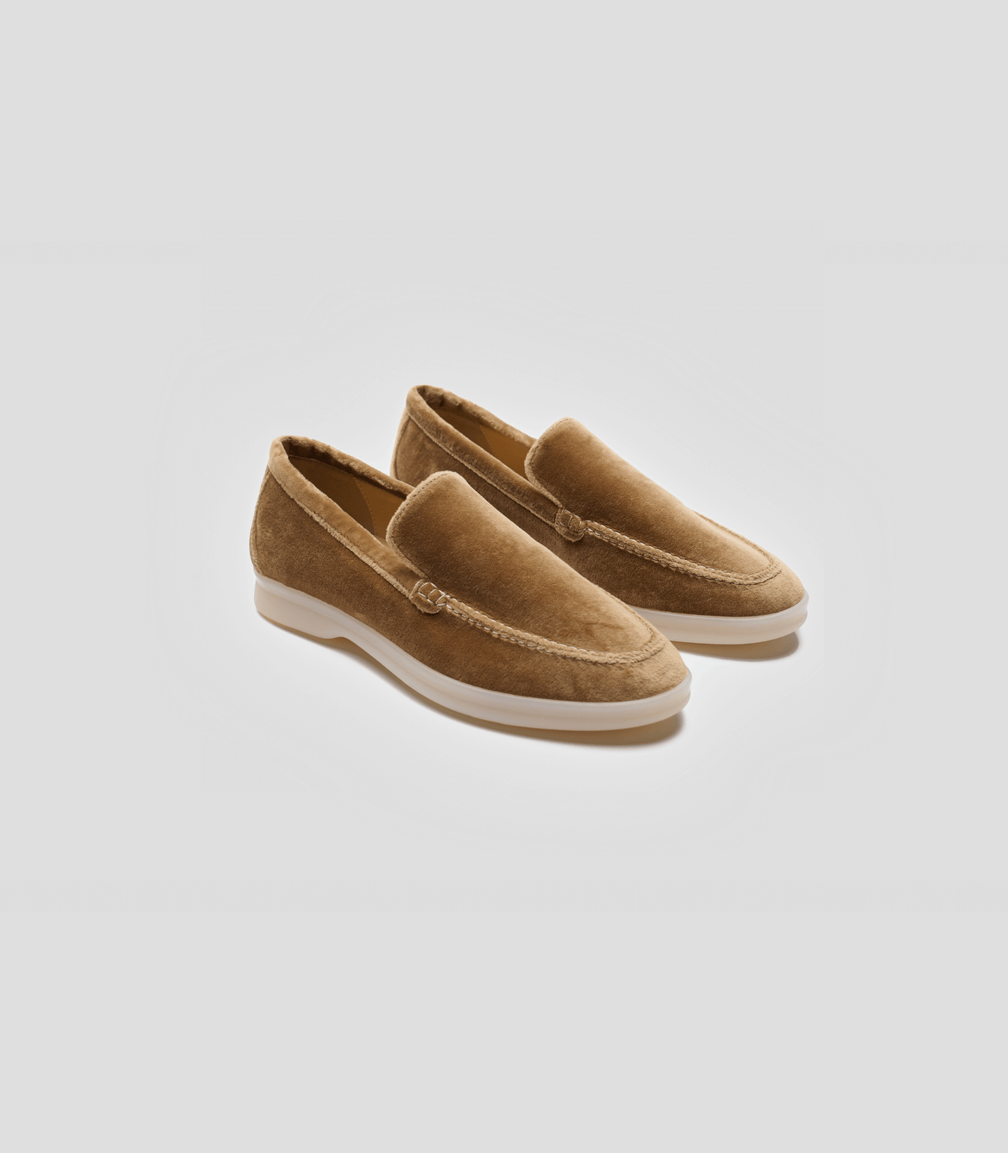 Mocassini Vegani in Velluto Tortora, scarpe comode in velluto di cotone vegano, altezza suola 2.3cm.
