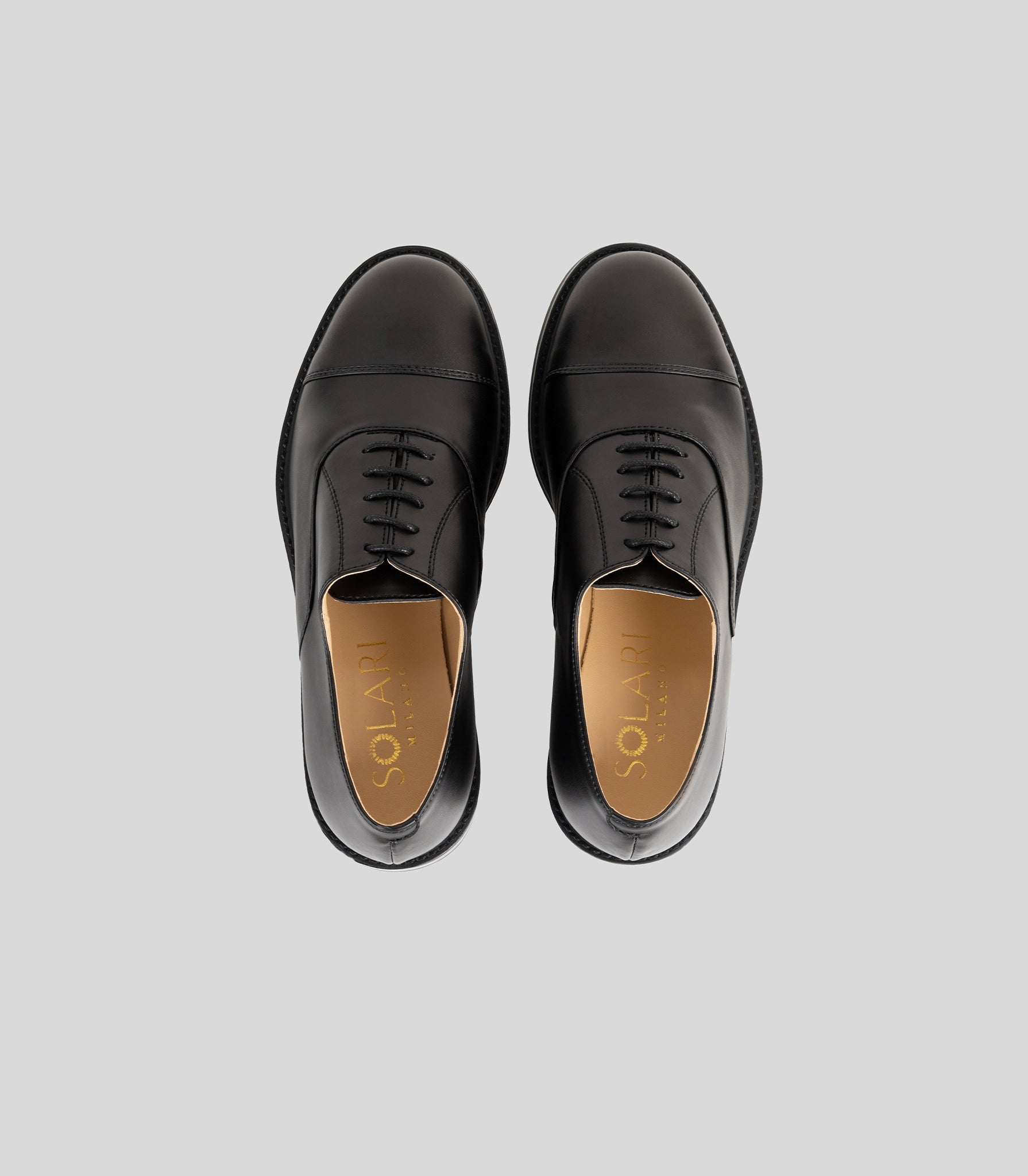 Vegan Oxford - Woman lace-up shoes from Solari Milano, featuring a sleek black design and Blake Construction.