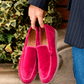 Mocassini Vegani in Velluto Rosa, scarpe comode e formali in velluto di cotone vegano, sostenibili e alla moda.