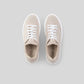 Vegan Hemp Sneaker V1 by Solari Milano featuring a beige hemp exterior and white laces, top view.
